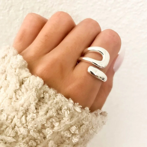 925 Sterling Silver Wrap Ring Minimalist Chunky Ring Bold Statement Ring - Picture 1 of 9